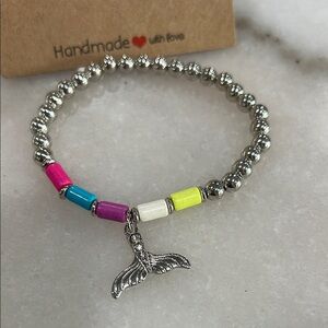 Silver Beaded Bracelet with Colorful Accents